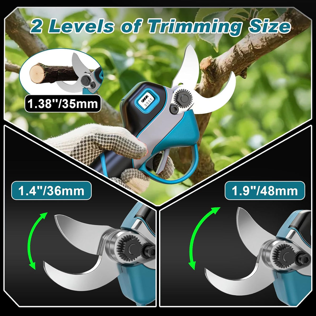 2-in-1 Electric Pole Pruning Shears-1.9" Opening Diameter,2*2.0Ah Batteries