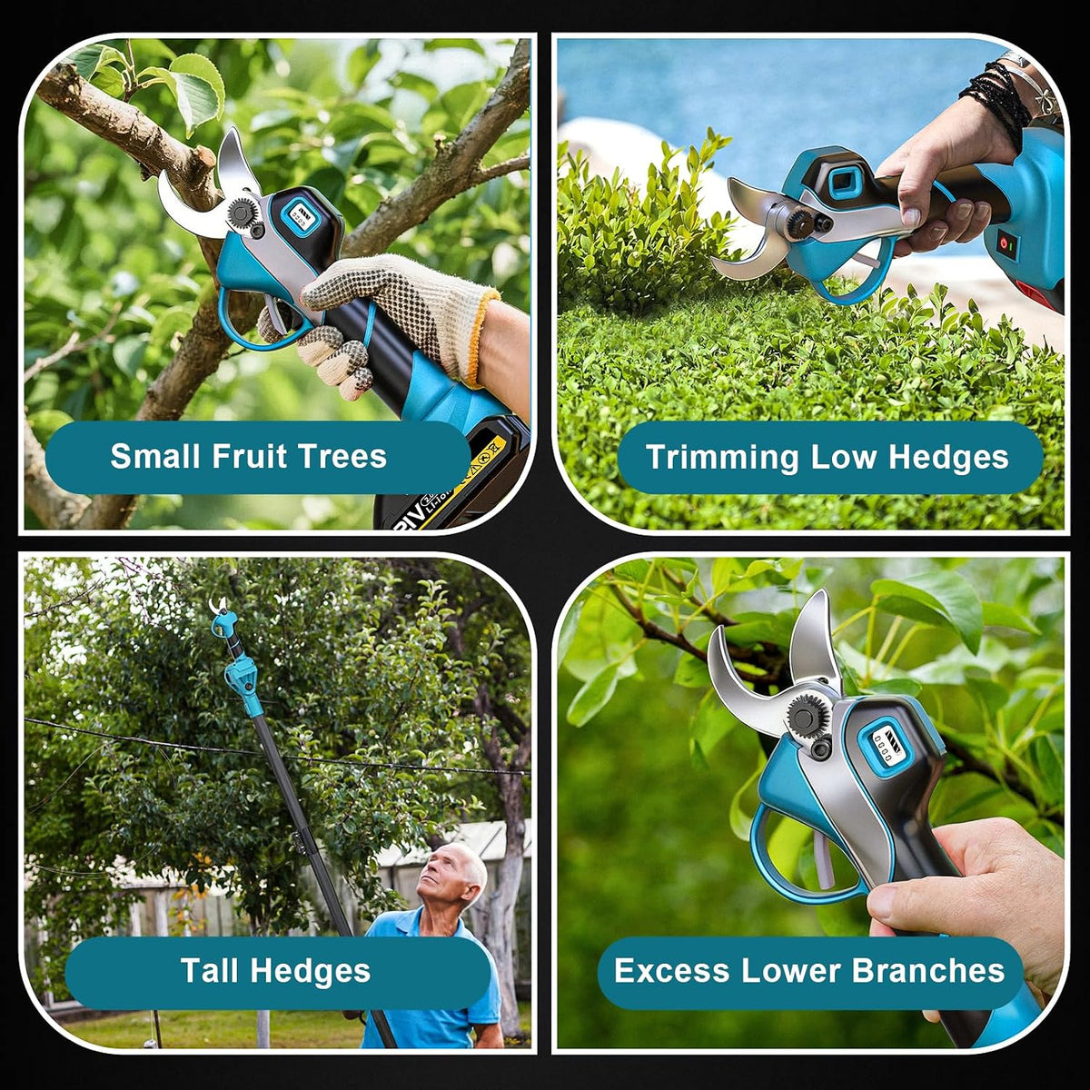 2-in-1 Electric Pole Pruning Shears-1.9" Opening Diameter,2*2.0Ah Batteries