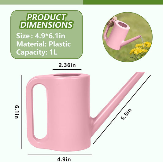 Plastic Watering Can - for Indoor and Outdoor Home Garden Plants - with Long Spout - Green - 1/4 Gallon
