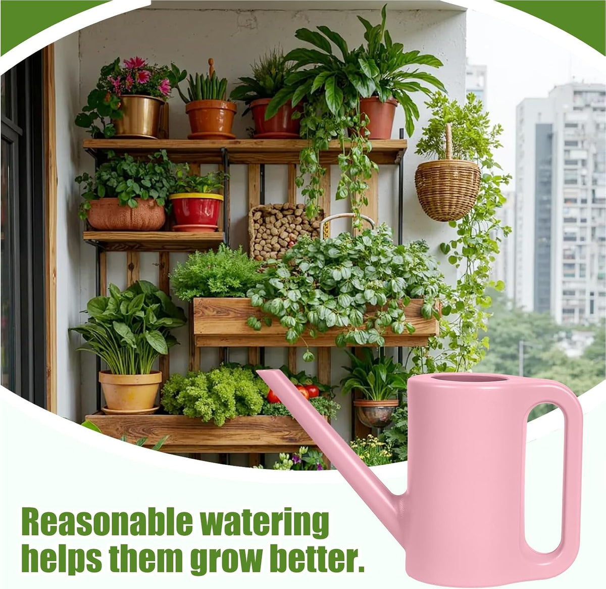 Plastic Watering Can - for Indoor and Outdoor Home Garden Plants - with Long Spout - Green - 1/4 Gallon
