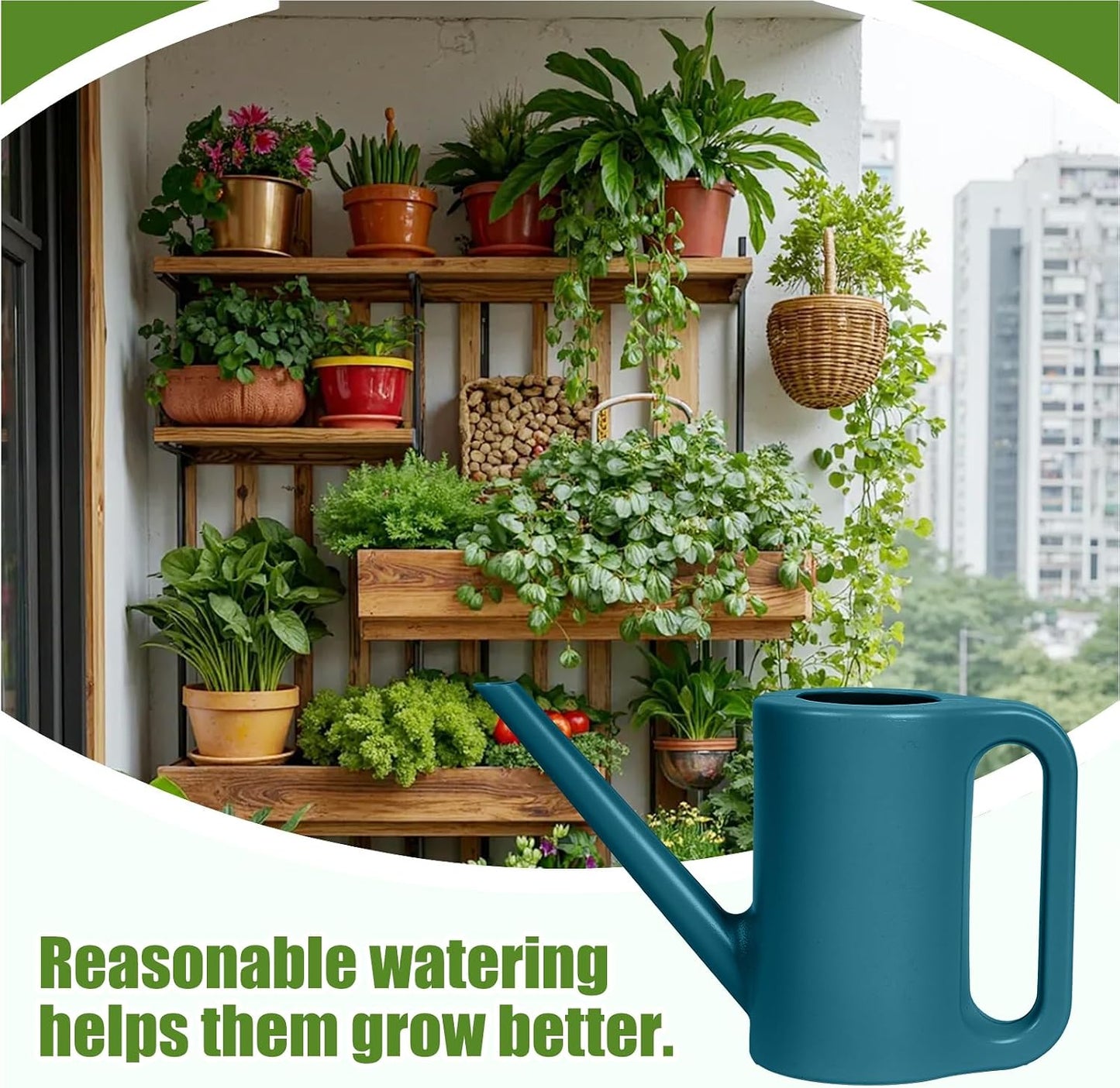 Plastic Watering Can - for Indoor and Outdoor Home Garden Plants - with Long Spout - Green - 1/4 Gallon