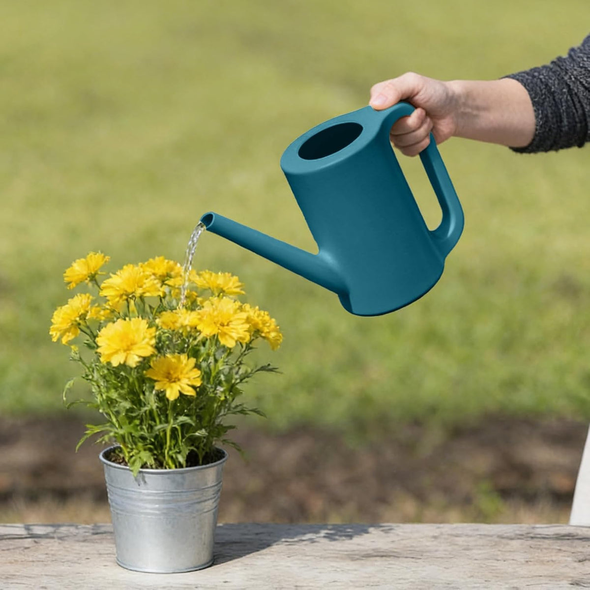 Plastic Watering Can - for Indoor and Outdoor Home Garden Plants - with Long Spout - Green - 1/4 Gallon