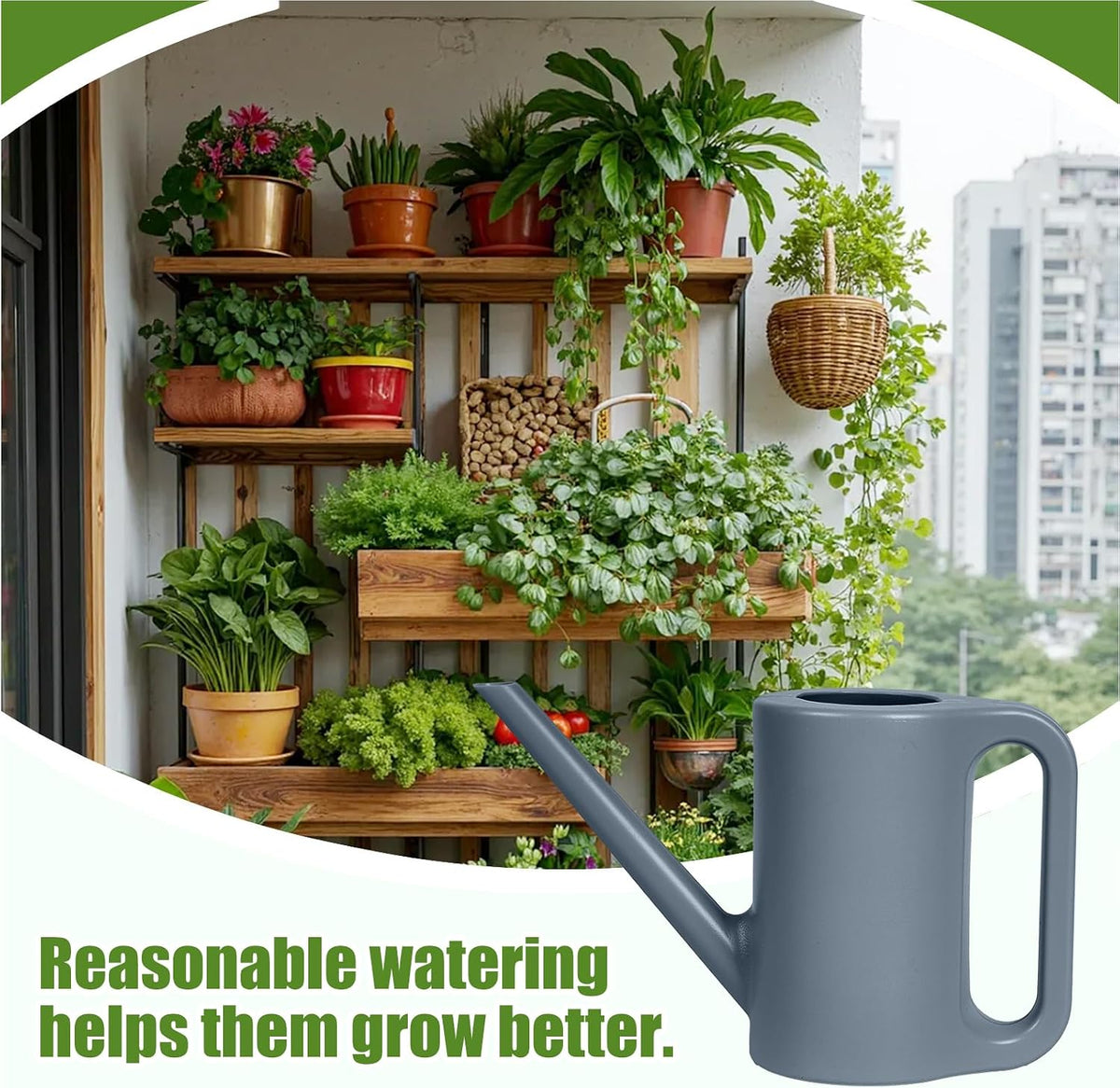 Plastic Watering Can - for Indoor and Outdoor Home Garden Plants - with Long Spout - Green - 1/4 Gallon
