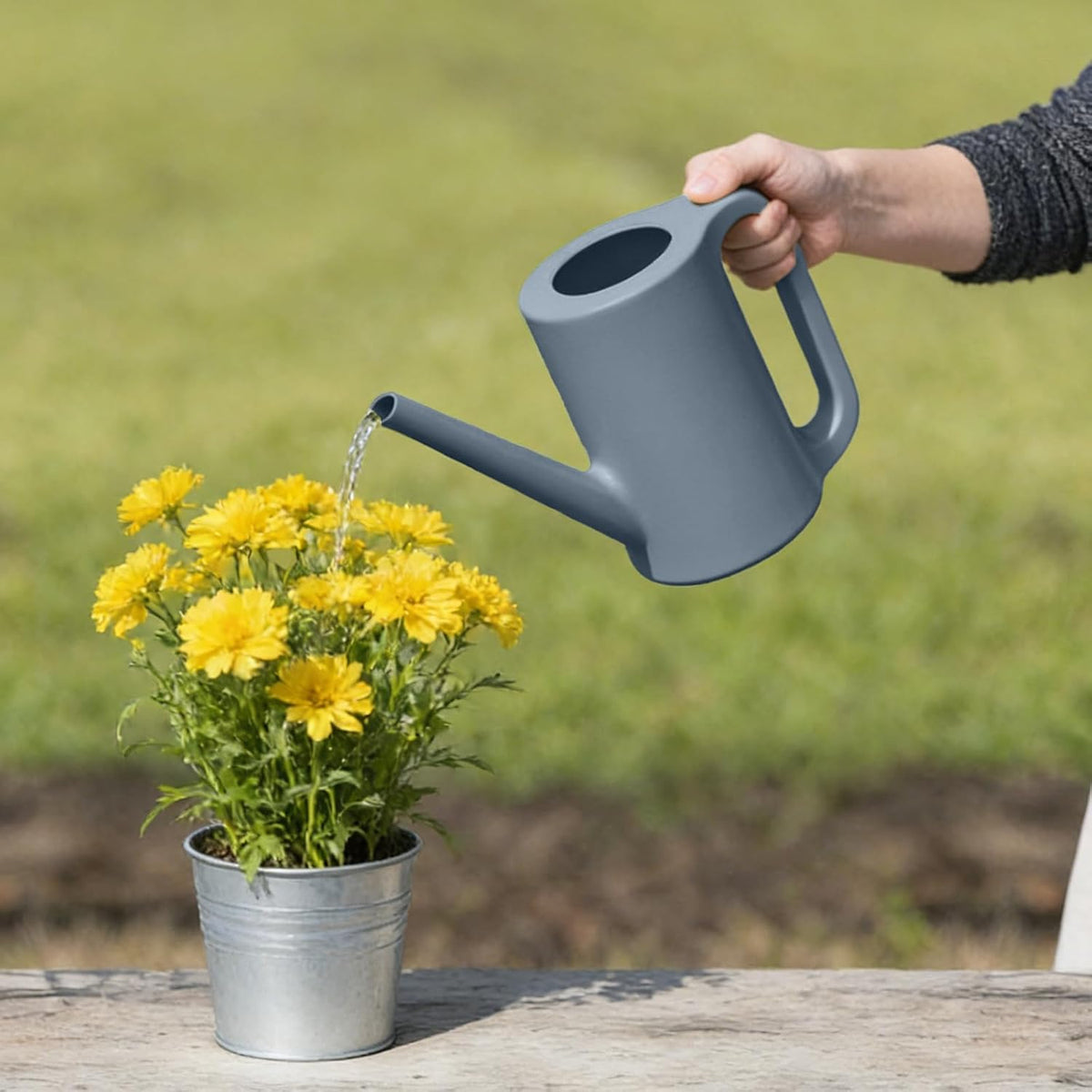 Plastic Watering Can - for Indoor and Outdoor Home Garden Plants - with Long Spout - Green - 1/4 Gallon