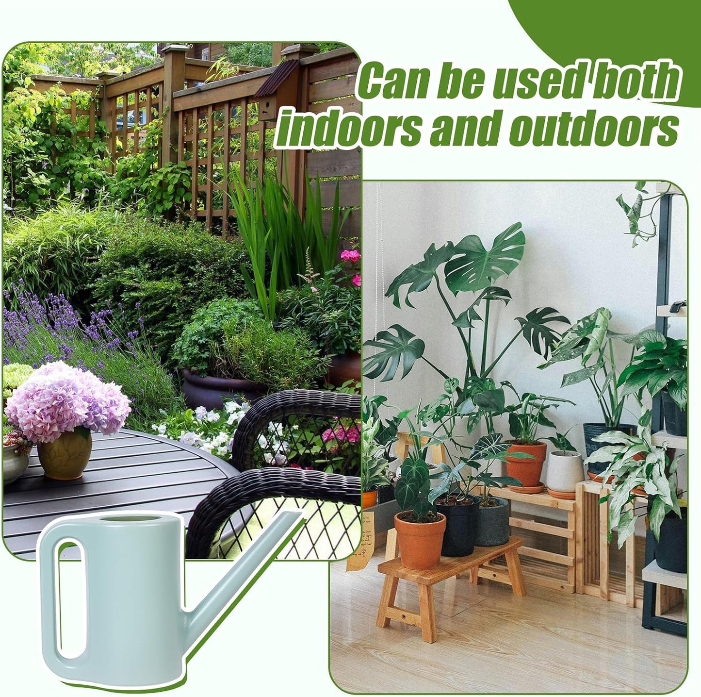 Plastic Watering Can - for Indoor and Outdoor Home Garden Plants - with Long Spout - Green - 1/4 Gallon