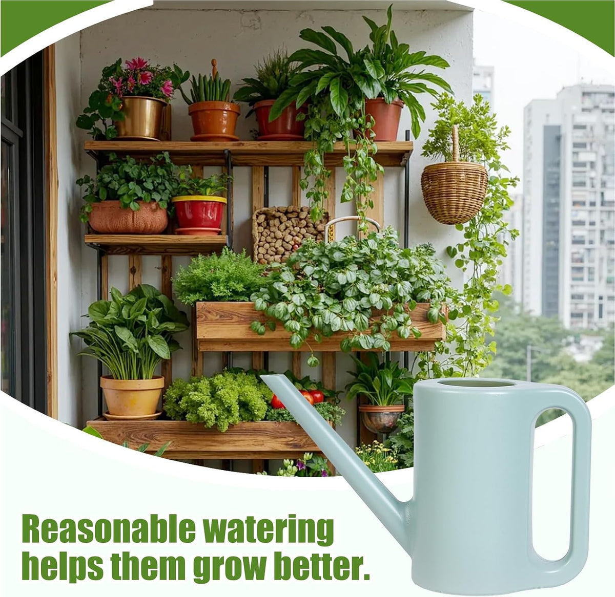 Plastic Watering Can - for Indoor and Outdoor Home Garden Plants - with Long Spout - Green - 1/4 Gallon