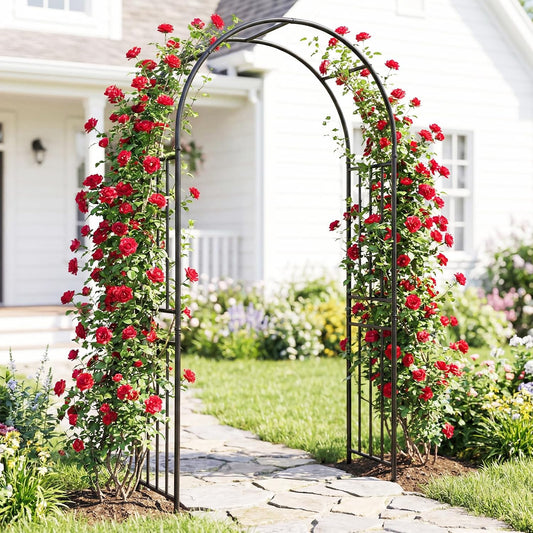86'' Metal Garden Arch, Outdoor Arbor Trellis with 8 Ground Stakes
