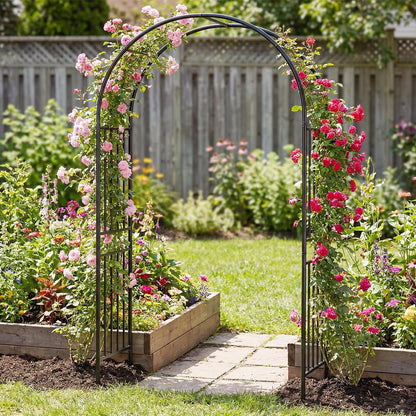 86'' Metal Garden Arch, Outdoor Arbor Trellis with 8 Ground Stakes