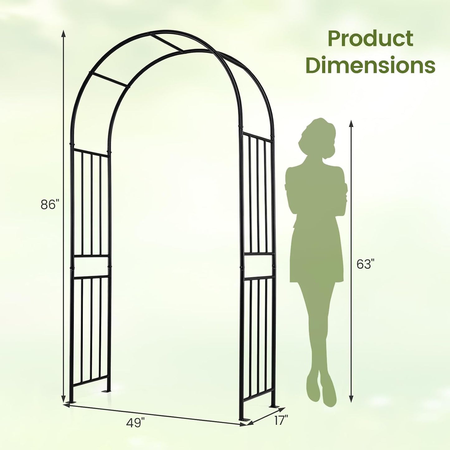 86'' Metal Garden Arch, Outdoor Arbor Trellis with 8 Ground Stakes