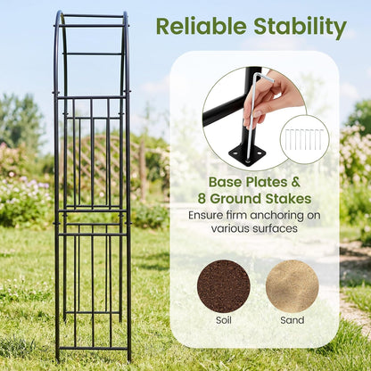 86'' Metal Garden Arch, Outdoor Arbor Trellis with 8 Ground Stakes