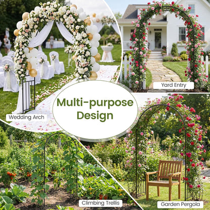 86'' Metal Garden Arch, Outdoor Arbor Trellis with 8 Ground Stakes