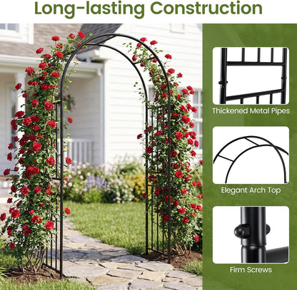 86'' Metal Garden Arch, Outdoor Arbor Trellis with 8 Ground Stakes