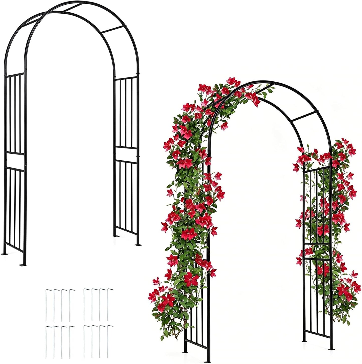 86'' Metal Garden Arch, Outdoor Arbor Trellis with 8 Ground Stakes