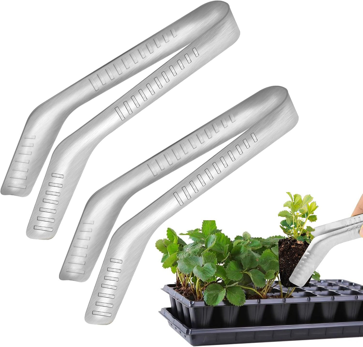 1PCS Seedling Transplant Tongs Stainless Steel Seedling Starters Remove Tongs Seedling Transplanting Tool Seedling Easy Transplanter with Anti-Slip Grasp Tips to Reduce Damage to Roots