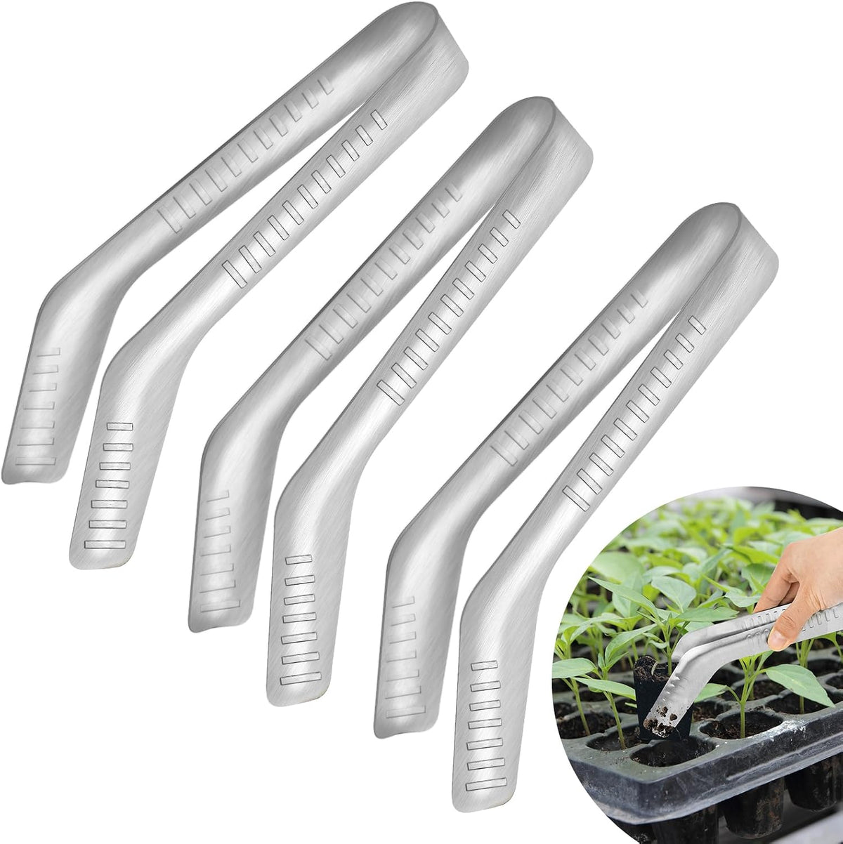 1PCS Seedling Transplant Tongs Stainless Steel Seedling Starters Remove Tongs Seedling Transplanting Tool Seedling Easy Transplanter with Anti-Slip Grasp Tips to Reduce Damage to Roots