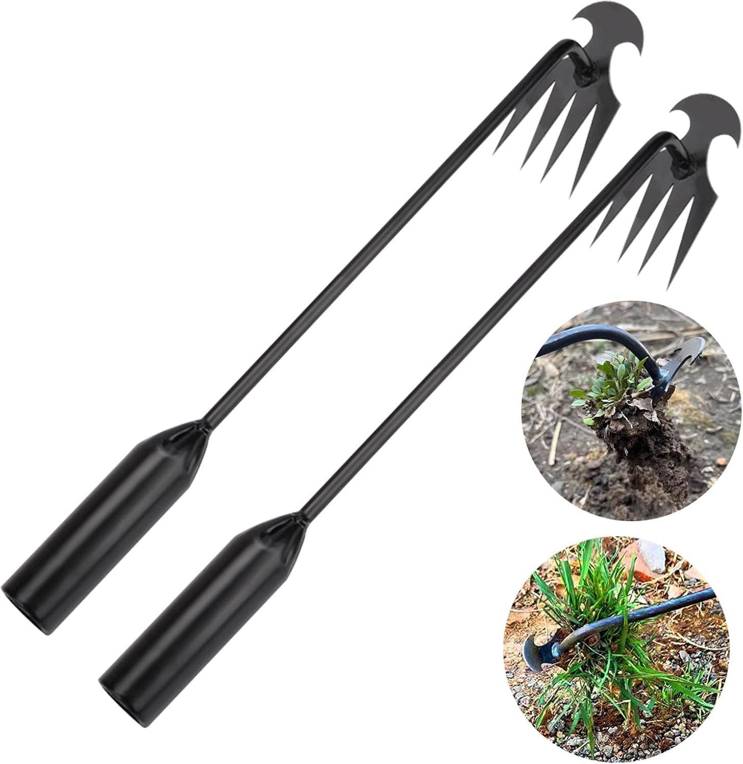 Weed Puller Tool Gardening Tools Set of 2 Uprooting Weed Pulling Tool, 4 Teeth Manganese Steel Forged Weeding Tool for Vegetable, Portable Hand Weeder Tool for Garden Farm Planting Weeding
