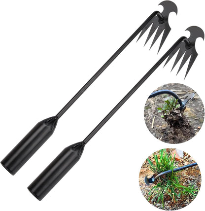 Weed Puller Tool Gardening Tools Set of 2 Uprooting Weed Pulling Tool, 4 Teeth Manganese Steel Forged Weeding Tool for Vegetable, Portable Hand Weeder Tool for Garden Farm Planting Weeding