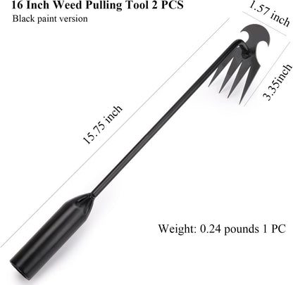 Weed Puller Tool Gardening Tools Set of 2 Uprooting Weed Pulling Tool, 4 Teeth Manganese Steel Forged Weeding Tool for Vegetable, Portable Hand Weeder Tool for Garden Farm Planting Weeding
