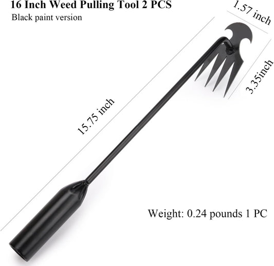 Weed Puller Tool Gardening Tools Set of 2 Uprooting Weed Pulling Tool, 4 Teeth Manganese Steel Forged Weeding Tool for Vegetable, Portable Hand Weeder Tool for Garden Farm Planting Weeding