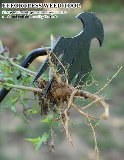 Weed Puller Tool Gardening Tools Set of 2 Uprooting Weed Pulling Tool, 4 Teeth Manganese Steel Forged Weeding Tool for Vegetable, Portable Hand Weeder Tool for Garden Farm Planting Weeding