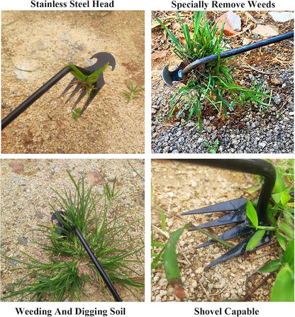 Weed Puller Tool Gardening Tools Set of 2 Uprooting Weed Pulling Tool, 4 Teeth Manganese Steel Forged Weeding Tool for Vegetable, Portable Hand Weeder Tool for Garden Farm Planting Weeding