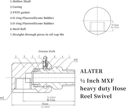 1/2 Inch MXF Heavy Duty Hose Reel Swivel with Grease Zerk - Hose Reel Parts Fitting with ISO 9001 Certification - Ideal for Home and Industrial Steel Hose Reels - Genuine Super Swivel