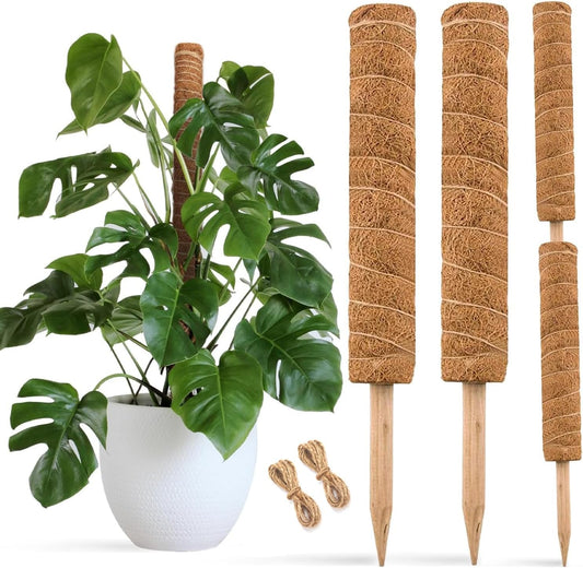 30 Inch Moss Pole for Climbing Plants - 2 Pack 15 Inch Coir Totem Pole Plant Support with 65 Feet Garden Twist Tie for Monstera and Potted Plants to Grow Upwards…