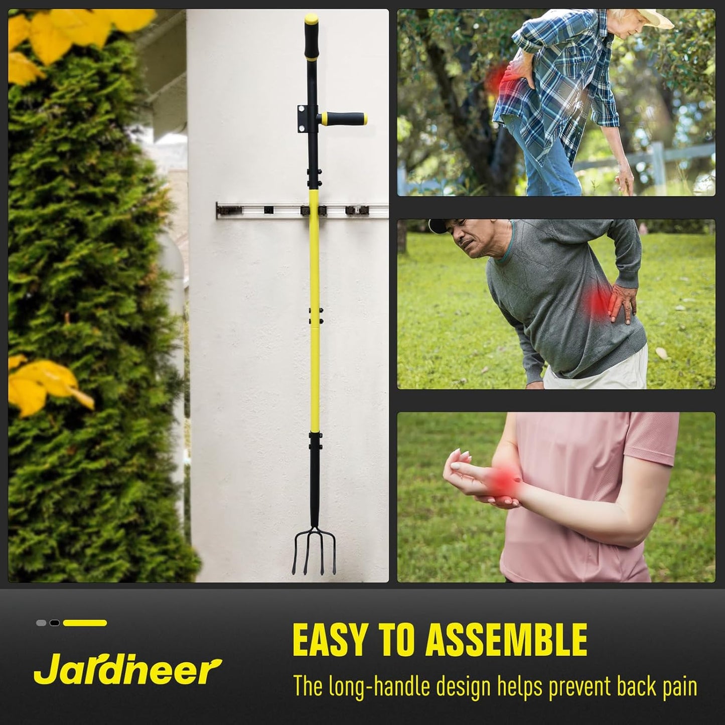 4-Tine Cultivator Rake with Auxiliary Handle, Garden Cultivator Long Handle, Hand Tiller Tool for Gardening Digging Loosening Weeding