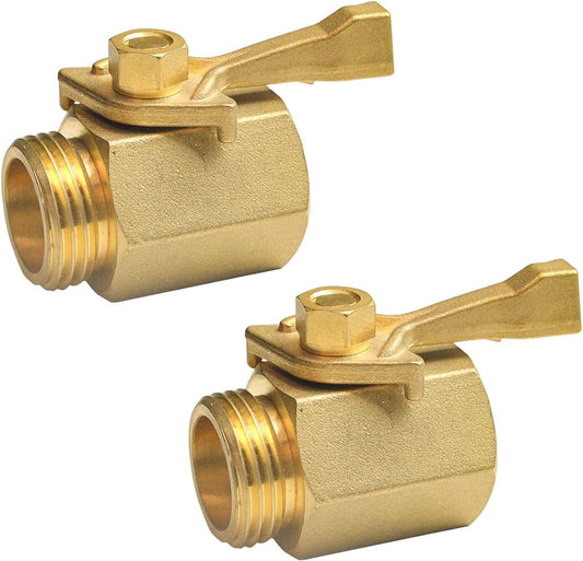 2 Pack Solid Brass Garden Hose Shut Off Valve with 2 Extra Rubber Washers, 3/4 Inch, Gate Valve, Hose Valve, Brass