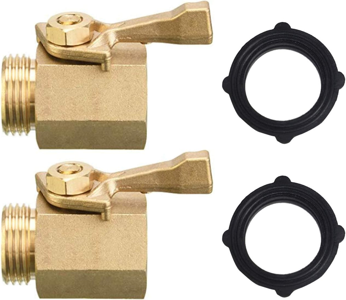 2 Pack Solid Brass Garden Hose Shut Off Valve with 2 Extra Rubber Washers, 3/4 Inch, Gate Valve, Hose Valve, Brass