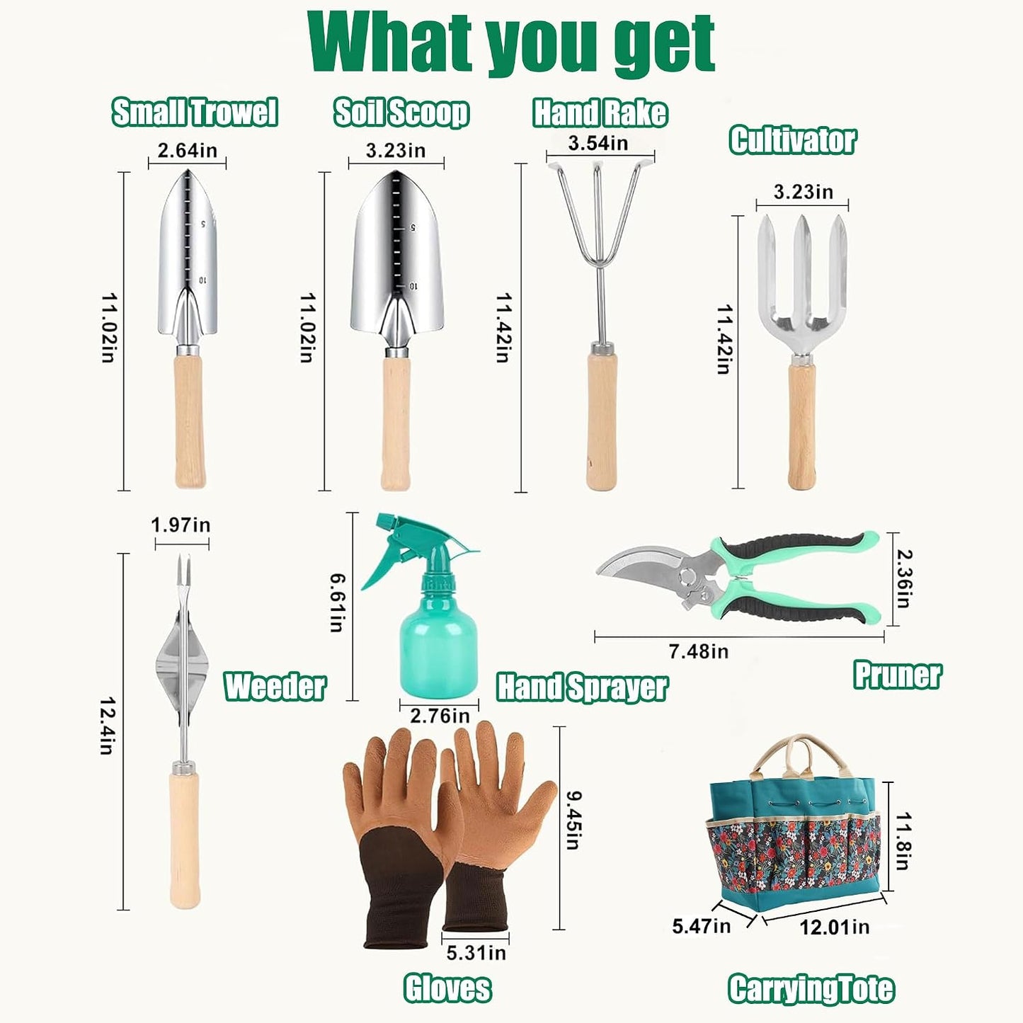 Garden Tool Set, 9 Pcs Heavy Duty Stainless Steel Gardening Hand Tool, Black Garden Tool Bag Kit, Gardening Supplies Gifts for Women Men Mom Dad Gardener Beginner