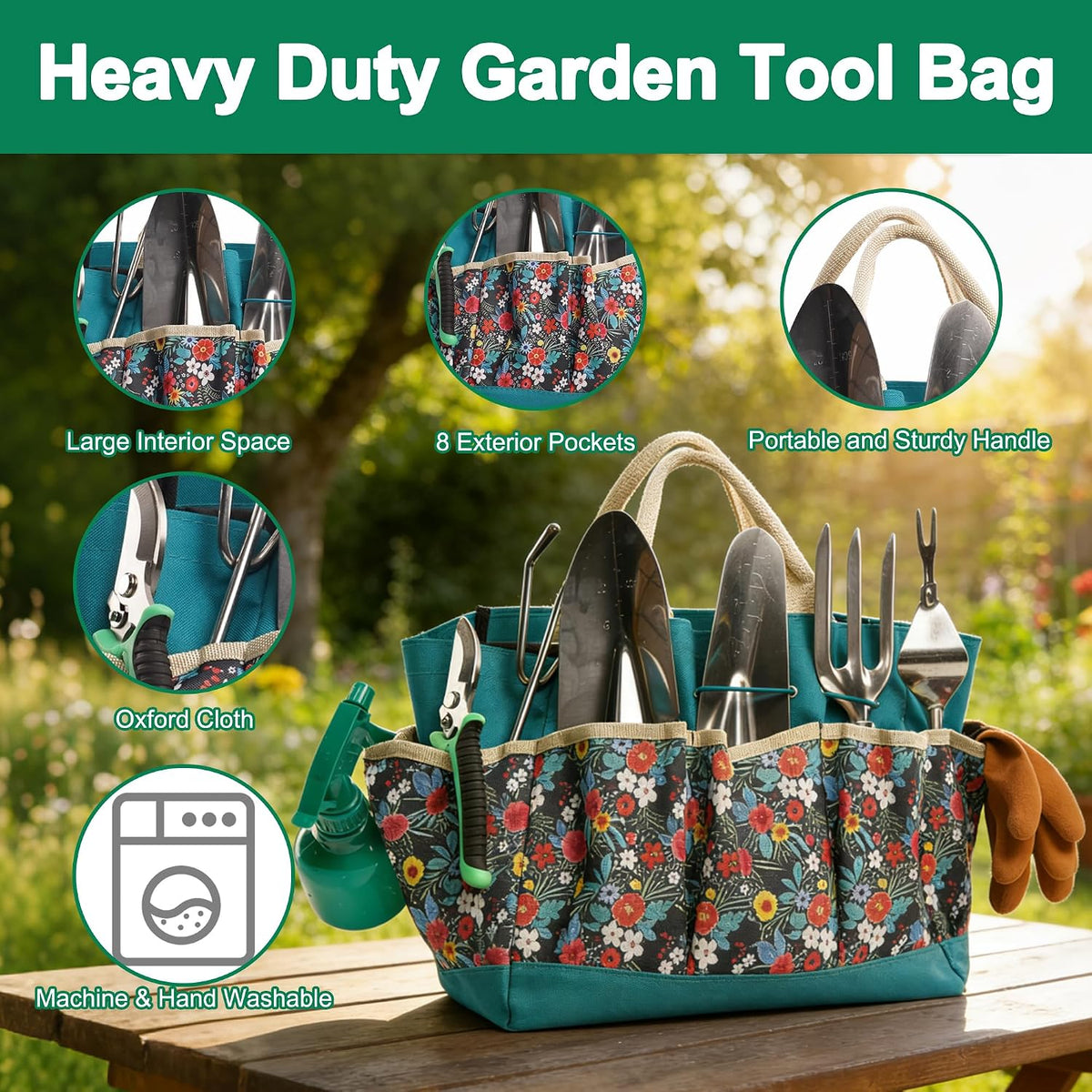 Garden Tool Set, 9 Pcs Heavy Duty Stainless Steel Gardening Hand Tool, Black Garden Tool Bag Kit, Gardening Supplies Gifts for Women Men Mom Dad Gardener Beginner