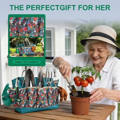 Garden Tool Set, 9 Pcs Heavy Duty Stainless Steel Gardening Hand Tool, Black Garden Tool Bag Kit, Gardening Supplies Gifts for Women Men Mom Dad Gardener Beginner