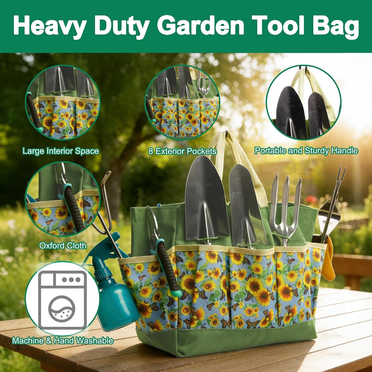 Garden Tool Set, 9 Pcs Heavy Duty Stainless Steel Gardening Hand Tool, Black Garden Tool Bag Kit, Gardening Supplies Gifts for Women Men Mom Dad Gardener Beginner