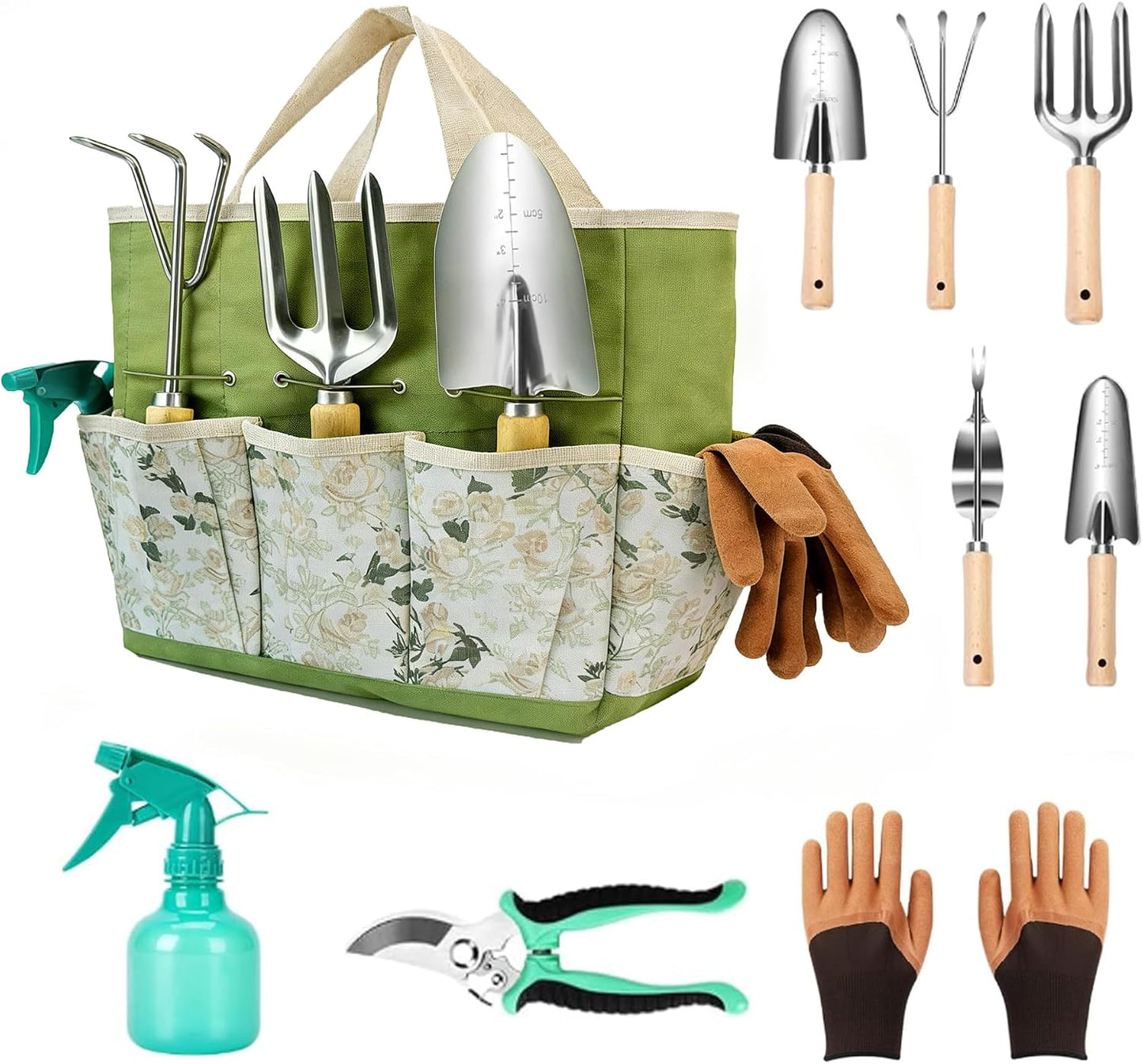 Garden Tool Set, 9 Pcs Heavy Duty Stainless Steel Gardening Hand Tool, Black Garden Tool Bag Kit, Gardening Supplies Gifts for Women Men Mom Dad Gardener Beginner
