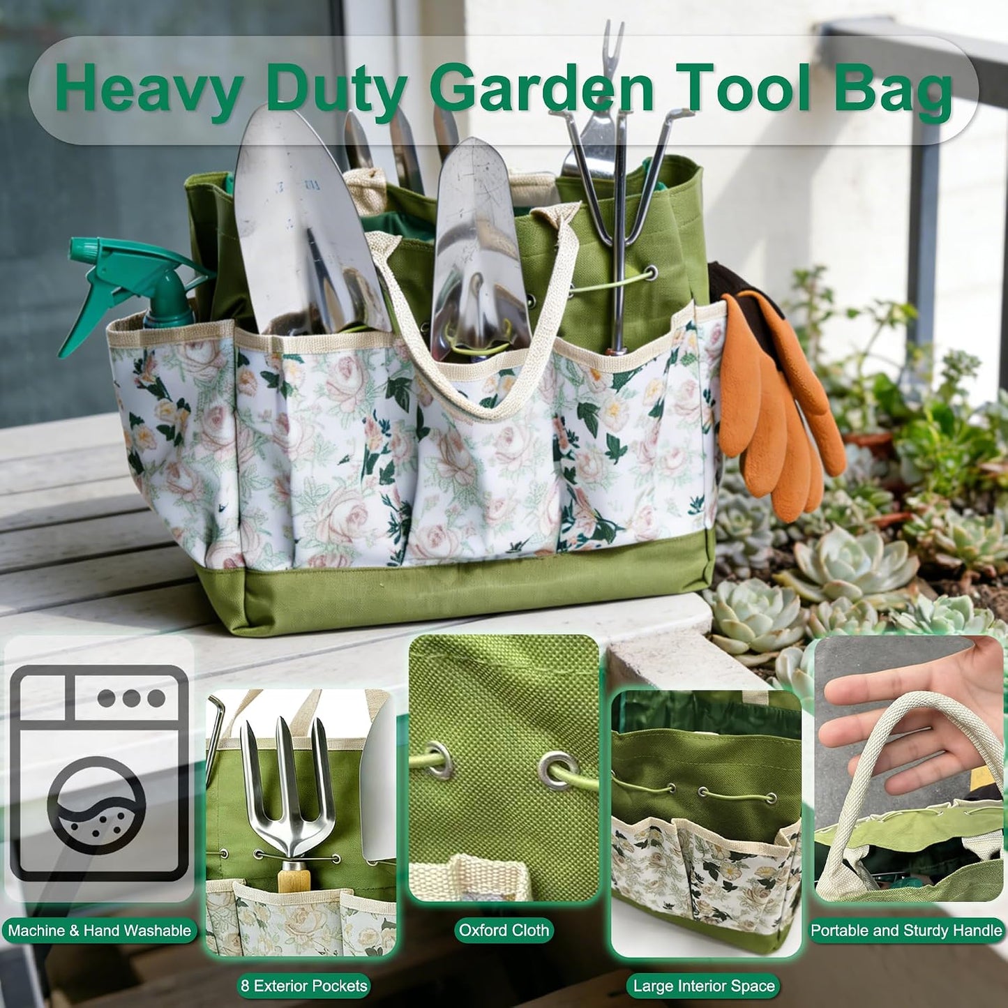 Garden Tool Set, 9 Pcs Heavy Duty Stainless Steel Gardening Hand Tool, Black Garden Tool Bag Kit, Gardening Supplies Gifts for Women Men Mom Dad Gardener Beginner