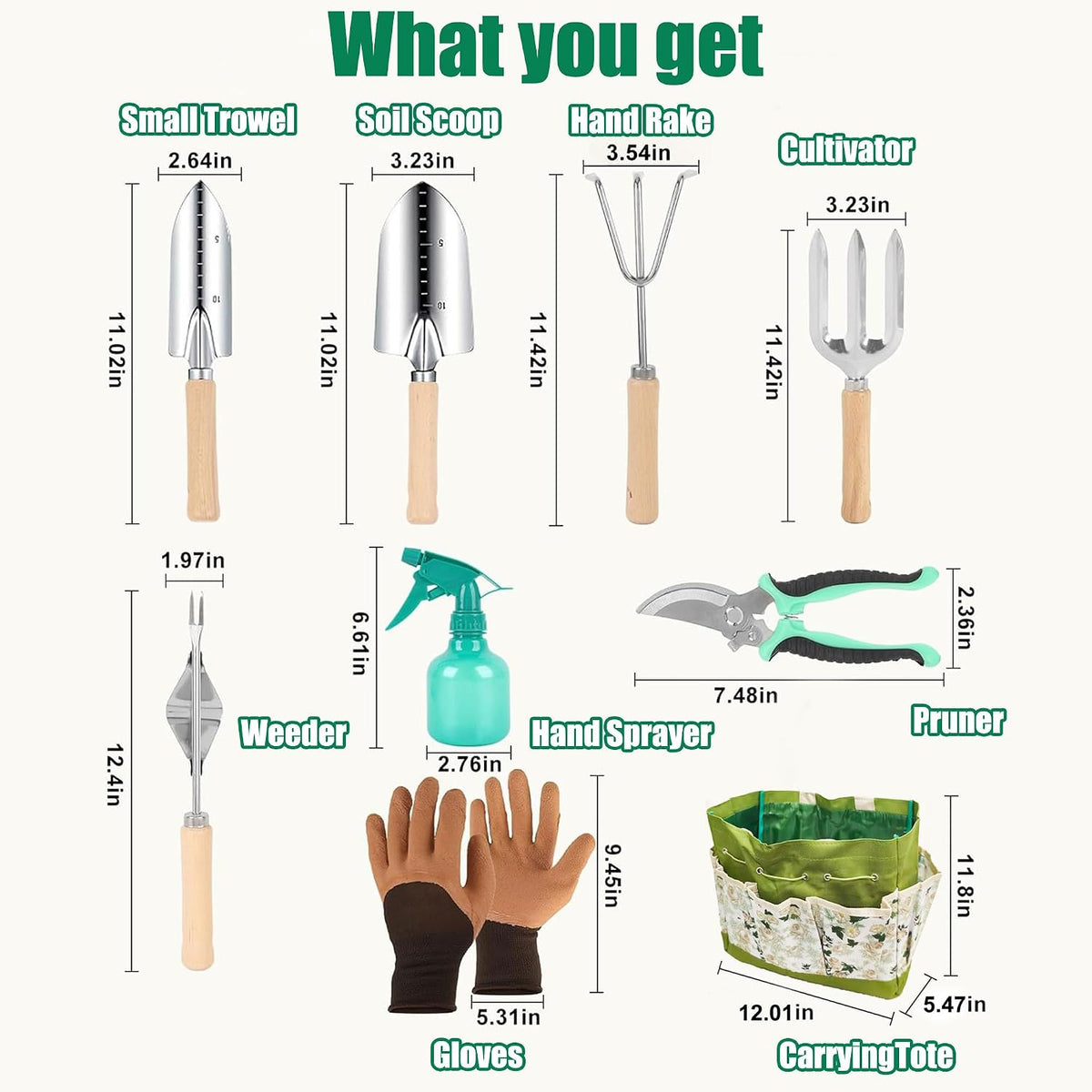 Garden Tool Set, 9 Pcs Heavy Duty Stainless Steel Gardening Hand Tool, Black Garden Tool Bag Kit, Gardening Supplies Gifts for Women Men Mom Dad Gardener Beginner
