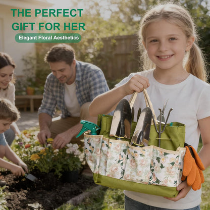 Garden Tool Set, 9 Pcs Heavy Duty Stainless Steel Gardening Hand Tool, Black Garden Tool Bag Kit, Gardening Supplies Gifts for Women Men Mom Dad Gardener Beginner