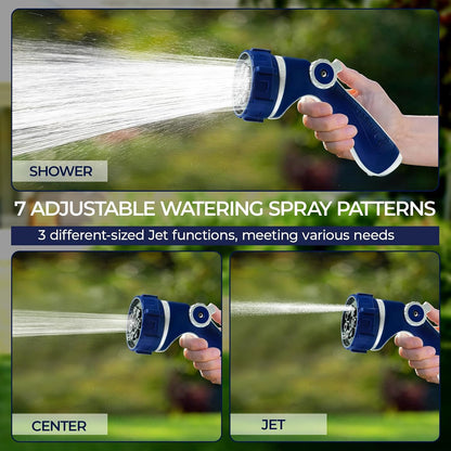 Garden Hose Nozzle with 7 Spray Patterns, Heavy Duty Metal Sprayer 30% Greater Water Flow for Watering, Car Wash, Outdoor Cleaning (Red)