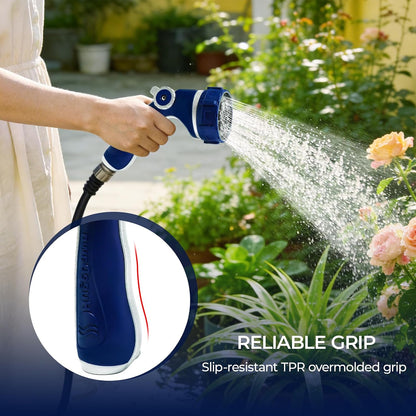 Garden Hose Nozzle with 7 Spray Patterns, Heavy Duty Metal Sprayer 30% Greater Water Flow for Watering, Car Wash, Outdoor Cleaning (Red)