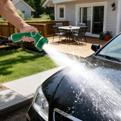 Garden Hose Nozzle with 7 Spray Patterns, Heavy Duty Metal Sprayer 30% Greater Water Flow for Watering, Car Wash, Outdoor Cleaning (Red)