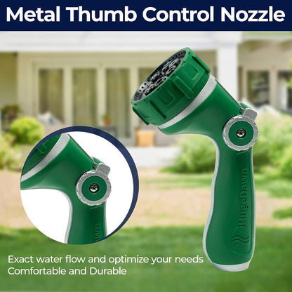 Garden Hose Nozzle with 7 Spray Patterns, Heavy Duty Metal Sprayer 30% Greater Water Flow for Watering, Car Wash, Outdoor Cleaning (Red)