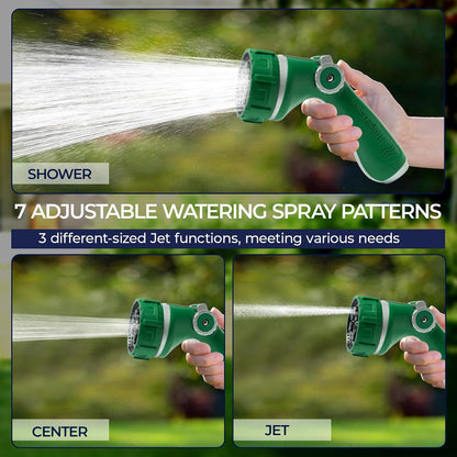 Garden Hose Nozzle with 7 Spray Patterns, Heavy Duty Metal Sprayer 30% Greater Water Flow for Watering, Car Wash, Outdoor Cleaning (Red)