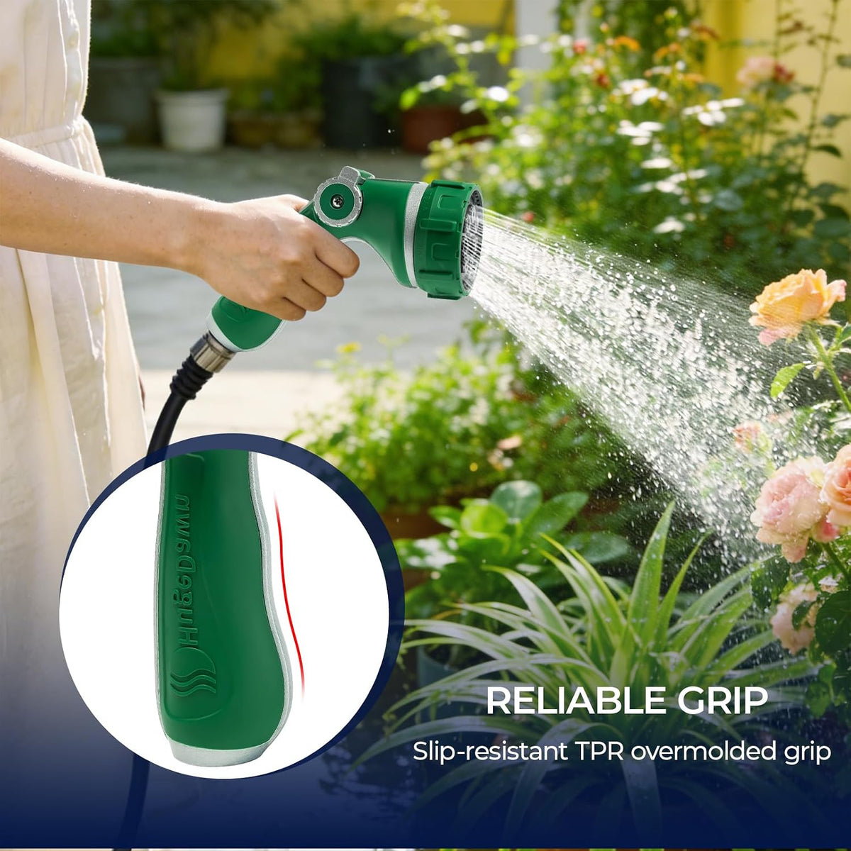 Garden Hose Nozzle with 7 Spray Patterns, Heavy Duty Metal Sprayer 30% Greater Water Flow for Watering, Car Wash, Outdoor Cleaning (Red)