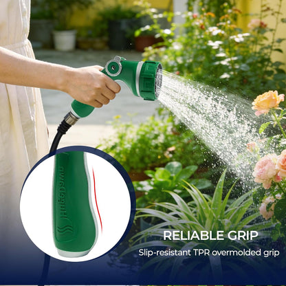 Garden Hose Nozzle with 7 Spray Patterns, Heavy Duty Metal Sprayer 30% Greater Water Flow for Watering, Car Wash, Outdoor Cleaning (Red)