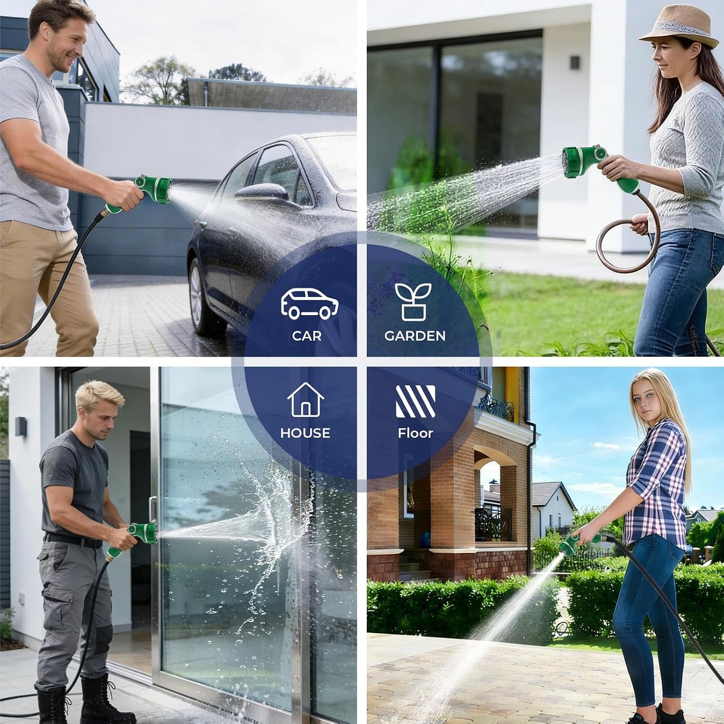Garden Hose Nozzle with 7 Spray Patterns, Heavy Duty Metal Sprayer 30% Greater Water Flow for Watering, Car Wash, Outdoor Cleaning (Red)