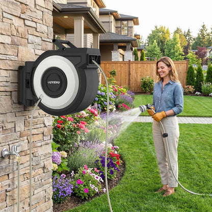 Heavy-Duty Automatic Retractable Garden Hose Reel 100FT Wall Mount