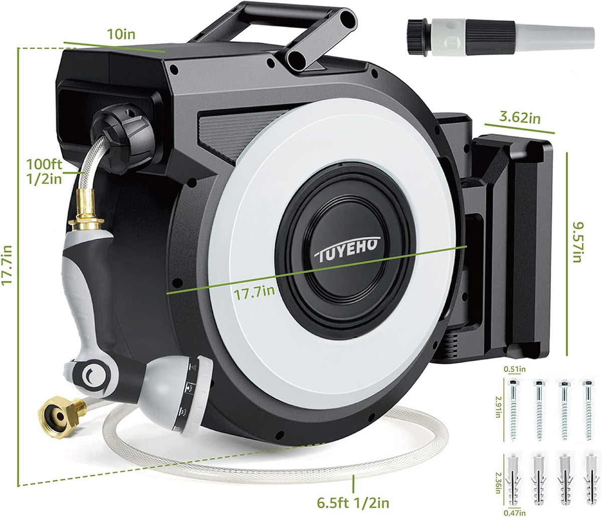 Heavy-Duty Automatic Retractable Garden Hose Reel 100FT Wall Mount