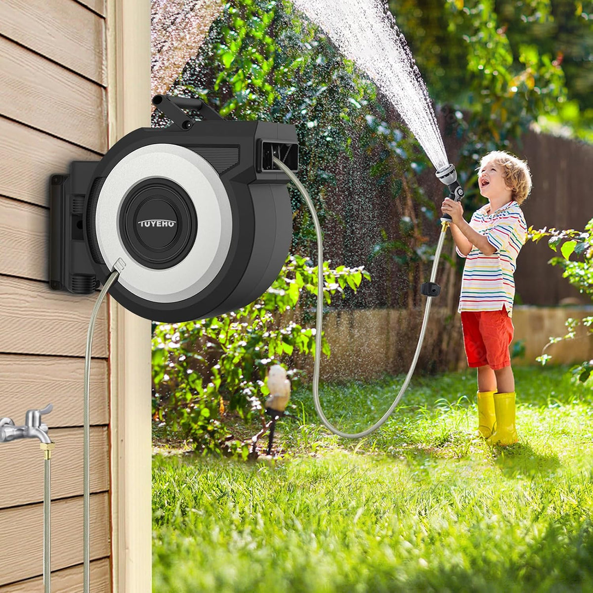 Heavy-Duty Automatic Retractable Garden Hose Reel 100FT Wall Mount