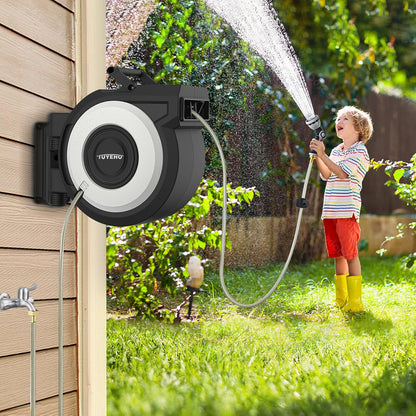 Heavy-Duty Automatic Retractable Garden Hose Reel 100FT Wall Mount